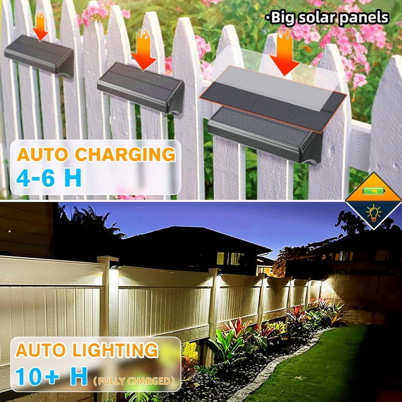 Aulanto Solar Fence Lights 8 Pack-Plus,100 Lumen Big Outdoor Solar Light IP65 Waterproof, Warm White and 10 RGB Modes,Fence Lights Otdoor Solar Lighting for Backyard,Garden,Fence,Wall,Deck,Stairs. - Image 5
